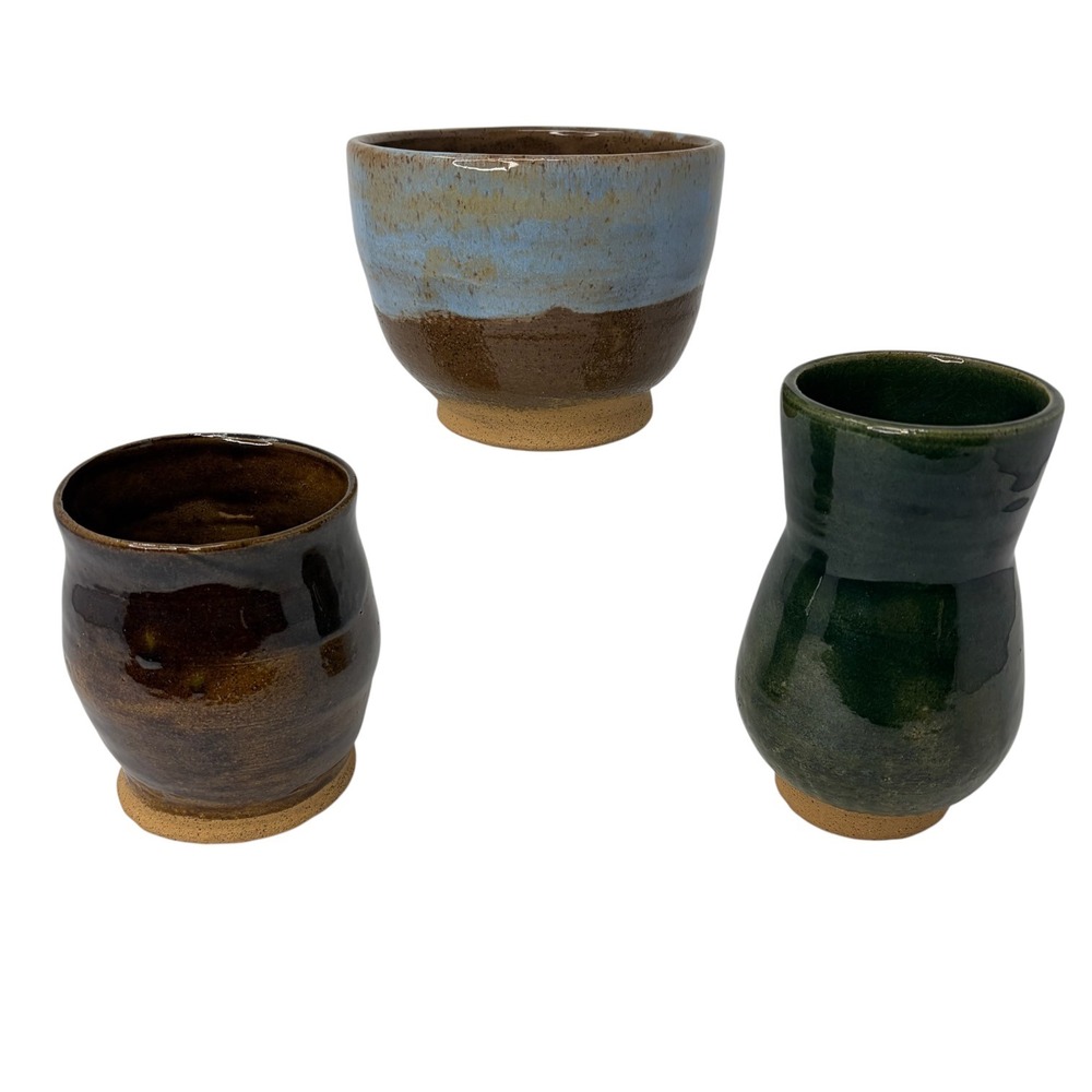 Signed Studio Pottery Vase Bowl Vessel Set of 3 Handmade Art Pottery Ceramic